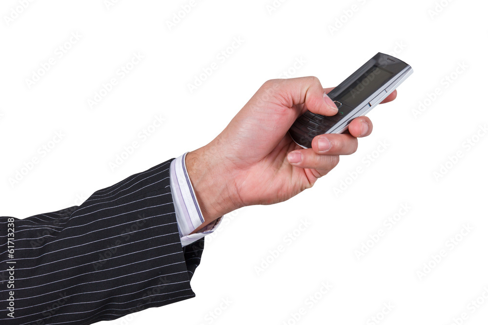 businessman holding phone isolated on white background businessman holding phone isolated on white background