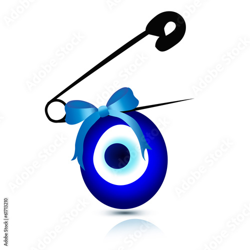 Evil eye bead with safety pin vector