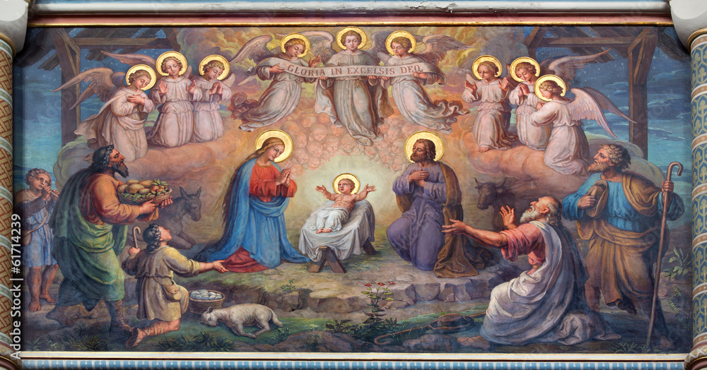 Fototapeta premium Vienna - fresco of Nativity scene in Carmelites church