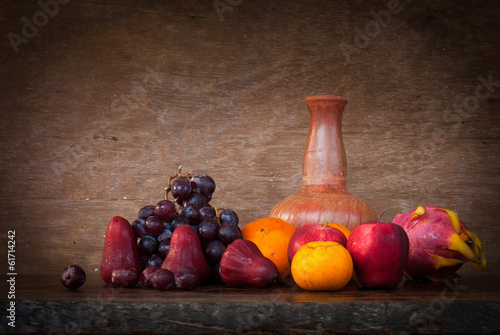 Still life fruit on the wooden table