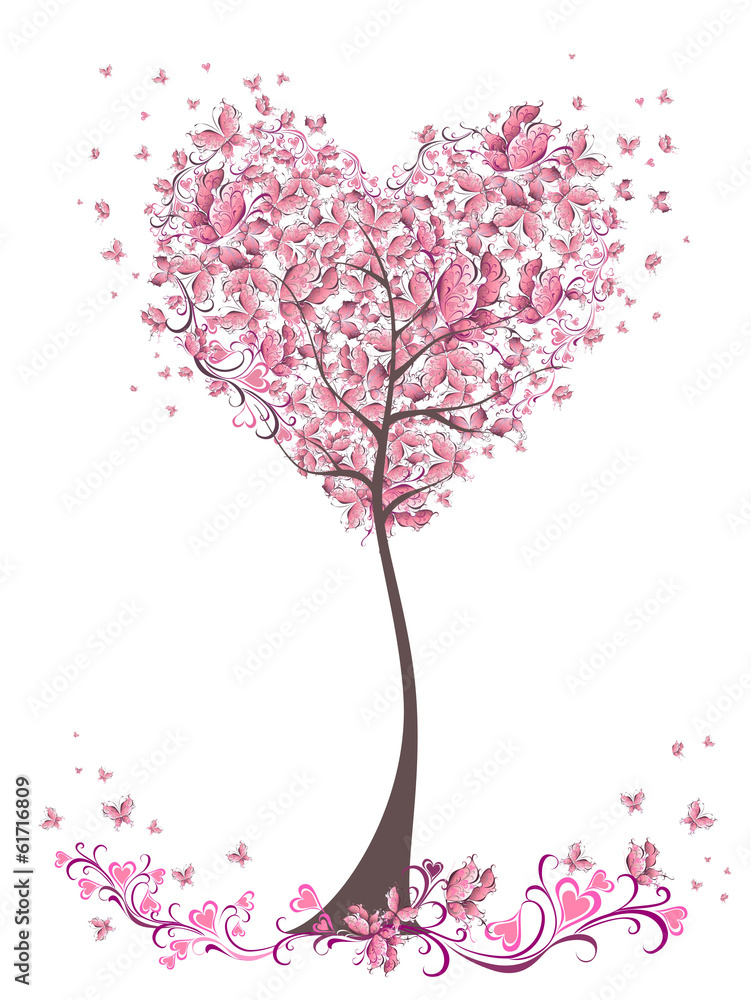 Fototapeta premium Drzewo miłości z liśćmi z kształtu serca. Karta ślubu