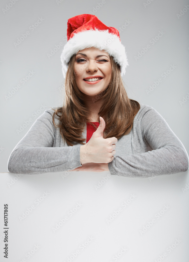 Santa woman christmas portrait show thumb up. Santa woman christmas portrait show thumb up.