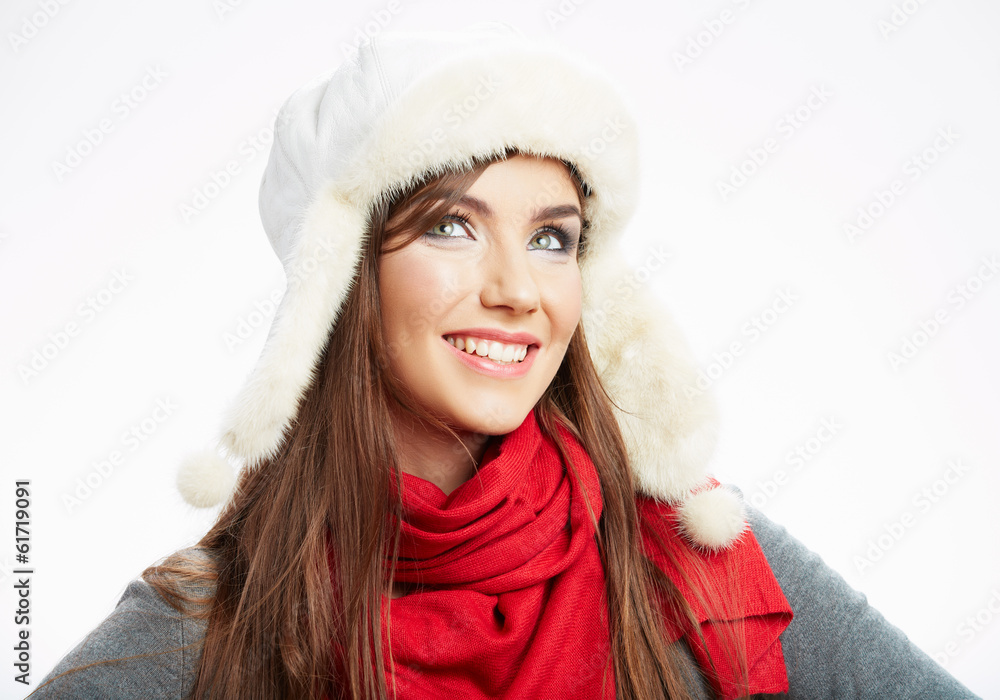 Winter casual style woman close up portrait Winter casual style woman close up portrait