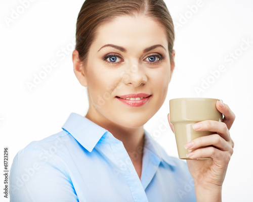 Business woman hold coffee cup photo