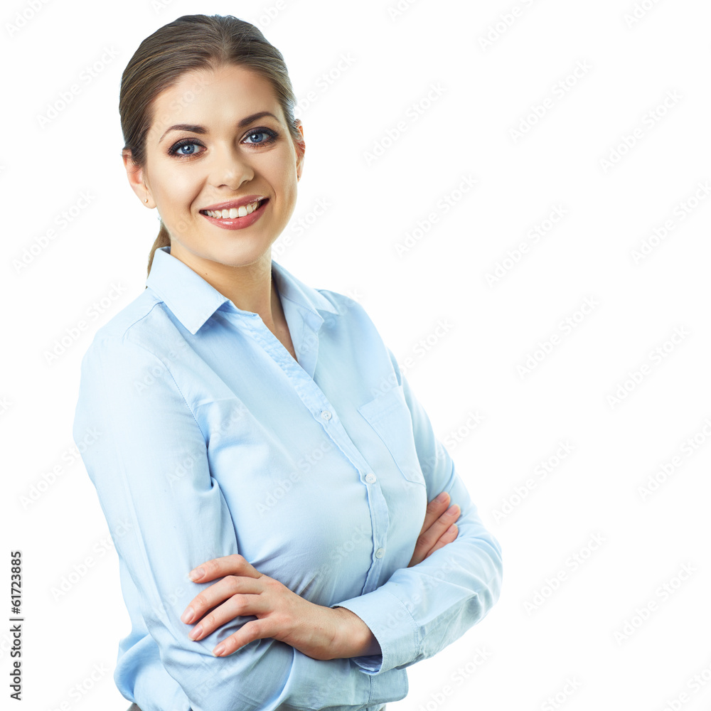 Business woman crossed arms. Isolated white background Business woman crossed arms. Isolated white background