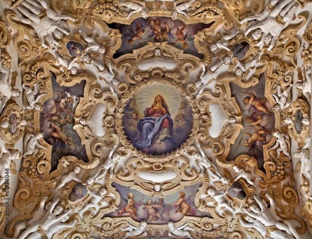 Palermo -  Detail from ceiling in church La chiesa del Gesu