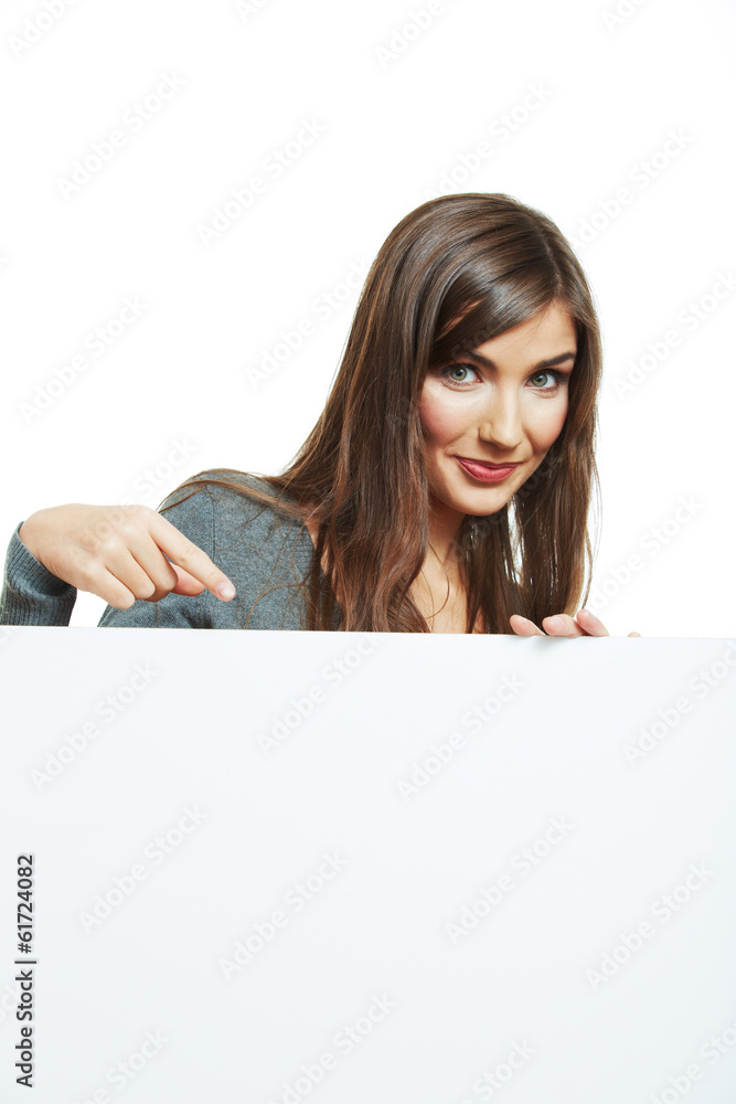 Teenager girl hold white blank paper Teenager girl hold white blank paper