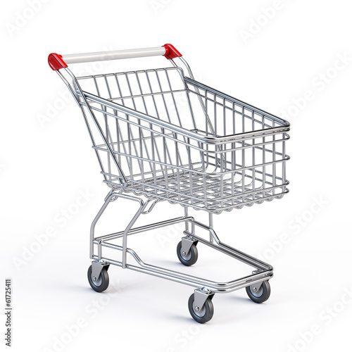 Fotografering Supermarket shopping cart isolated on white