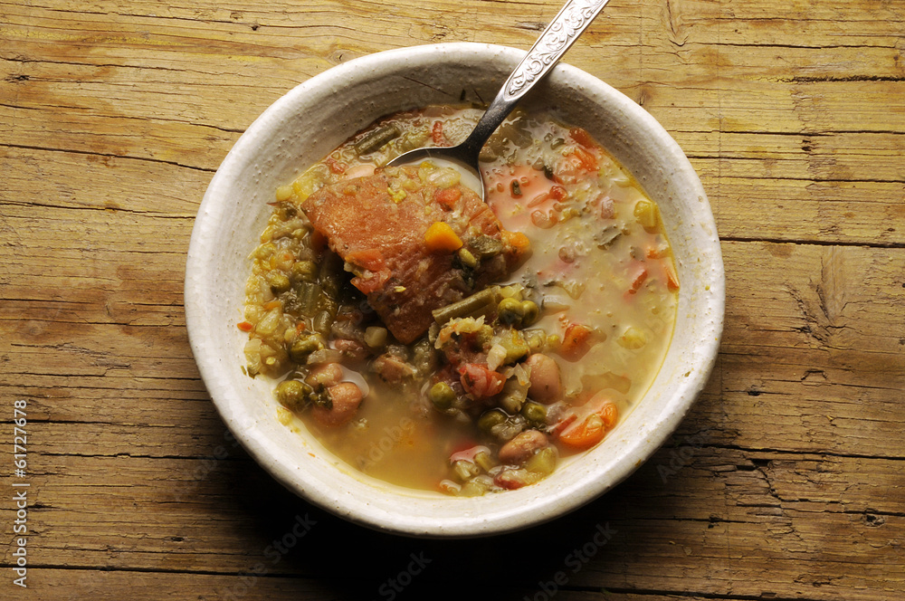 Minestra con crosta di formaggio grana Soup with cheese crust Minestra con crosta di formaggio grana Soup with cheese crust
