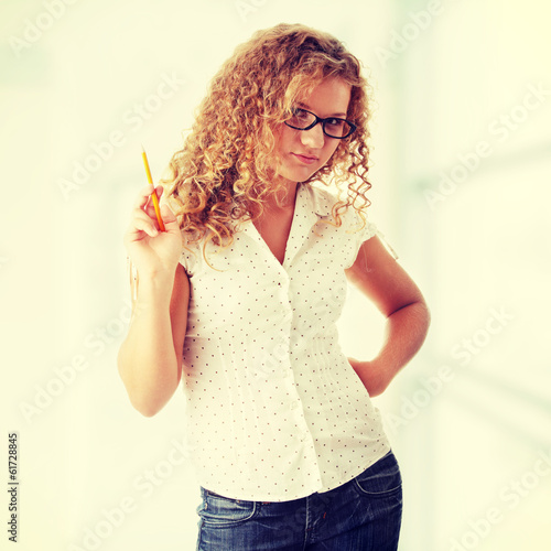 Vászonkép Beautiful corpulent caucasian student girl