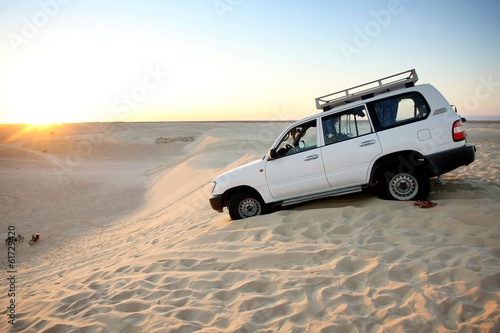 Jeep in the Sahara desert