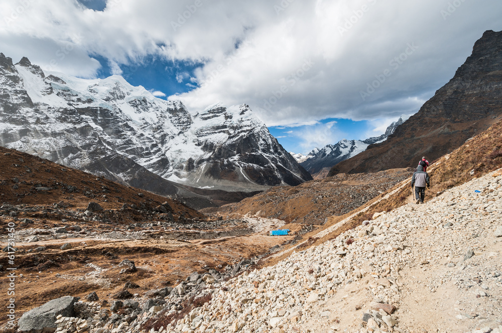 Trekkers hiking in the Everest region, Nepal