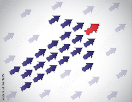 colorful arrow of arrows moving up lead by red arrow leading