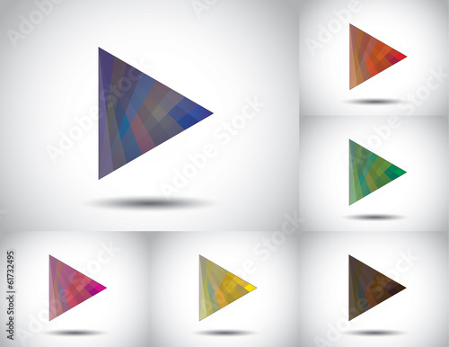colorful triangle play icon collection set white background