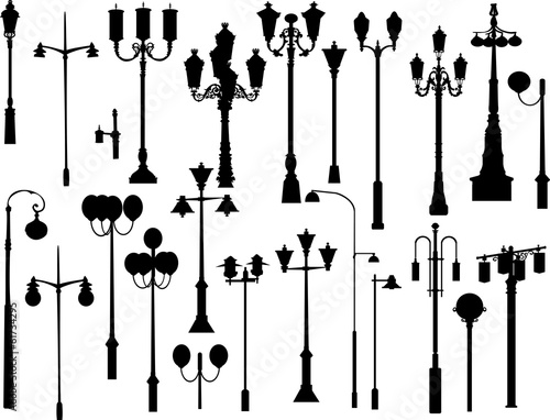 set of black street lamps collection