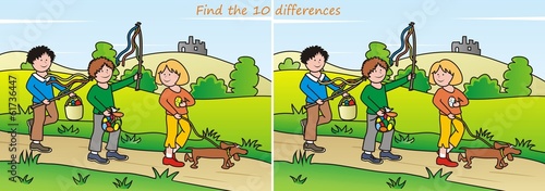 Easter, leisure activity, find ten differences, vector illustration