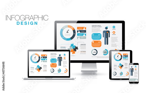 Infographics in modern realistic computers vector illustration