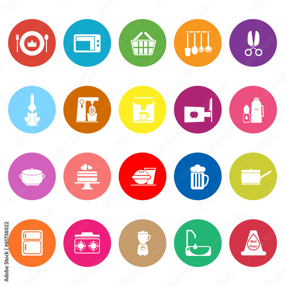 Home kitchen flat icons on white background Home kitchen flat icons on white background