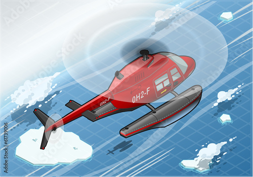 Isometric Arctic Emergency Helicopter in Flight in Rear View