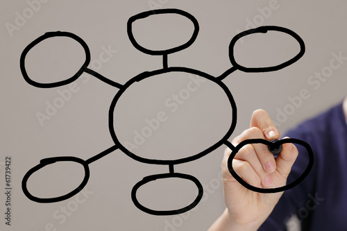 female teen hand draw a chart or plan from circles