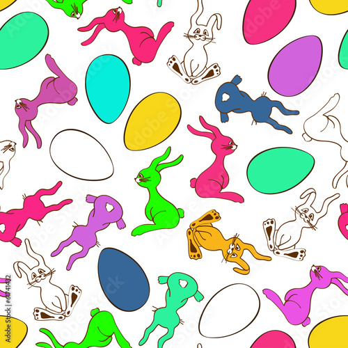 Seamless pattern of bunny rabbits and Easter eggs