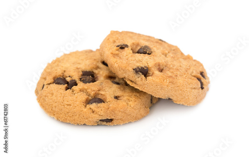 Chocolate chips cookies isolated on white