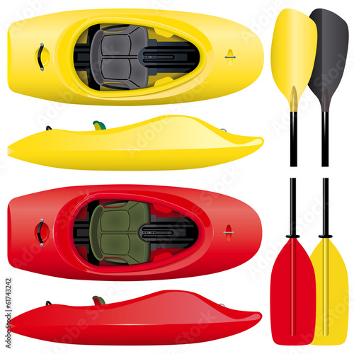 set of freestyle kayaks with paddles