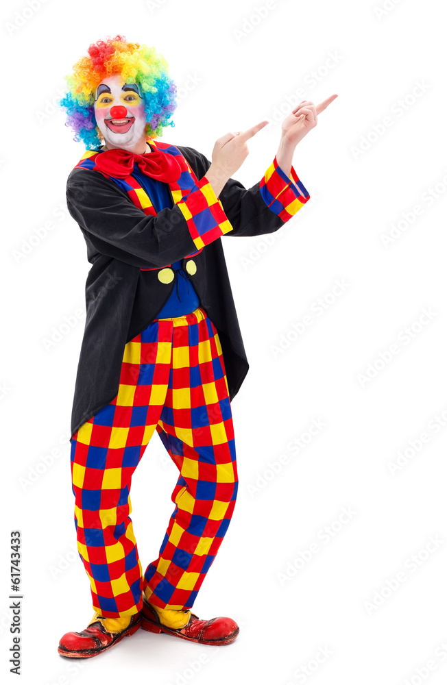 Clown pointing upward Clown pointing upward