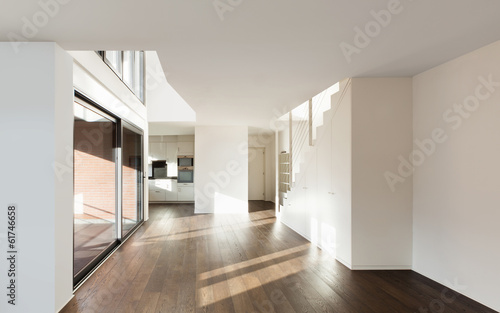 beautiful interior of a new apartment  wide empty living room