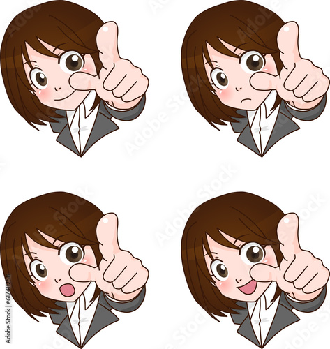 こちらに向かって指を差しているスーツ姿の女性のイラスト
