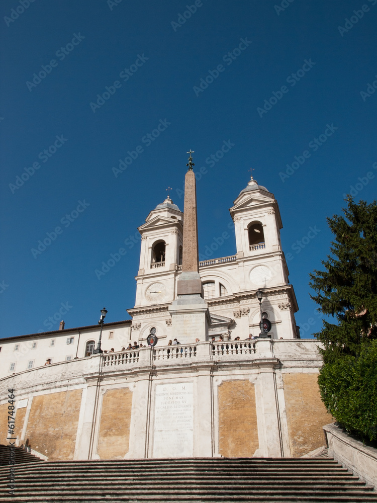 The Trinity dei Monti Church and Spanish Steps in Rome,Italy