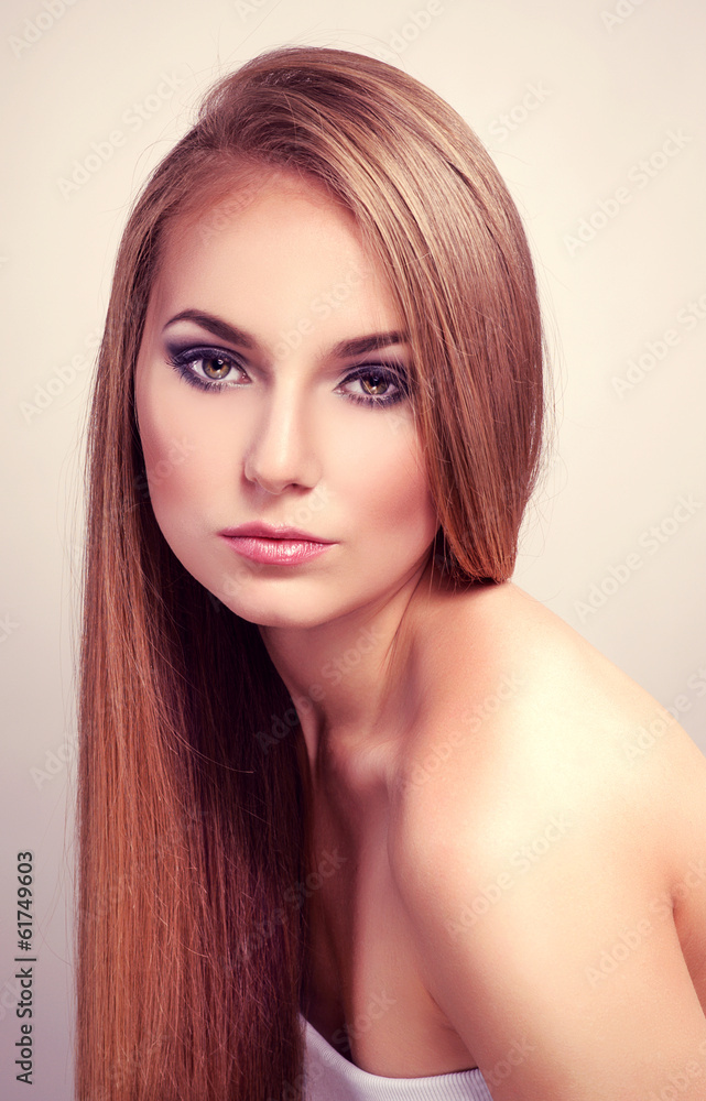 Pretty fashion female model with long straight glossy hair Pretty fashion female model with long straight glossy hair