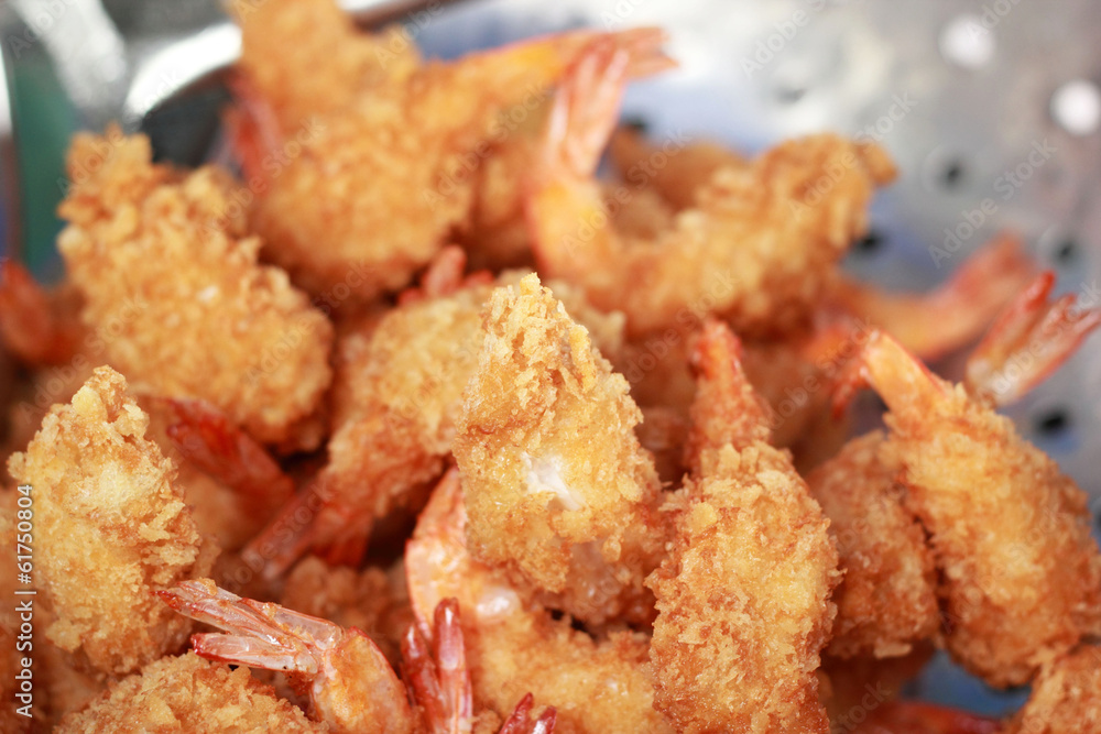 Japanese Cuisine - Tempura Shrimps fried in the kitchen. Japanese Cuisine - Tempura Shrimps fried in the kitchen.