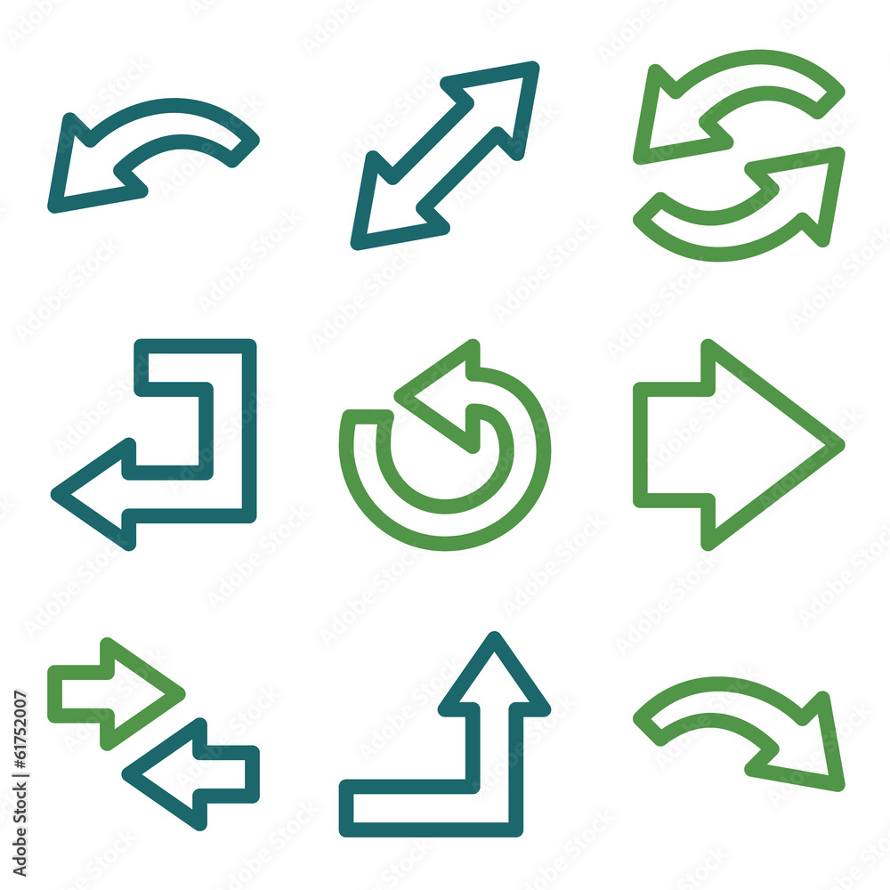 Arrows web icons, green line set