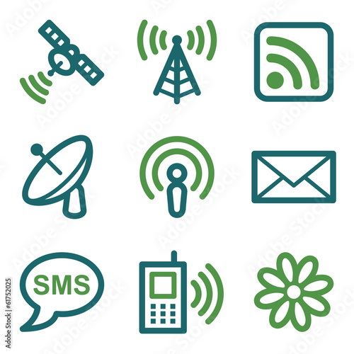 Communication web icons, green line set