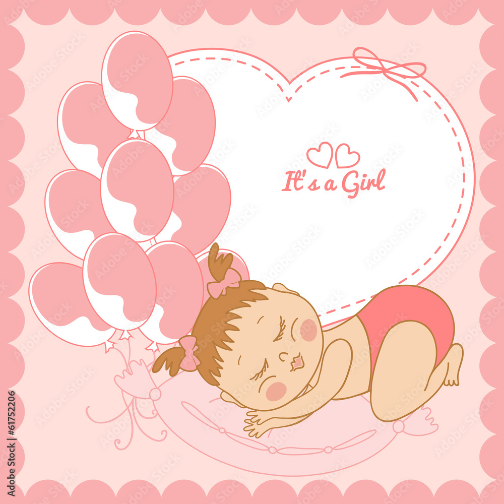 Sleeping baby girl in pink frame Sleeping baby girl in pink frame