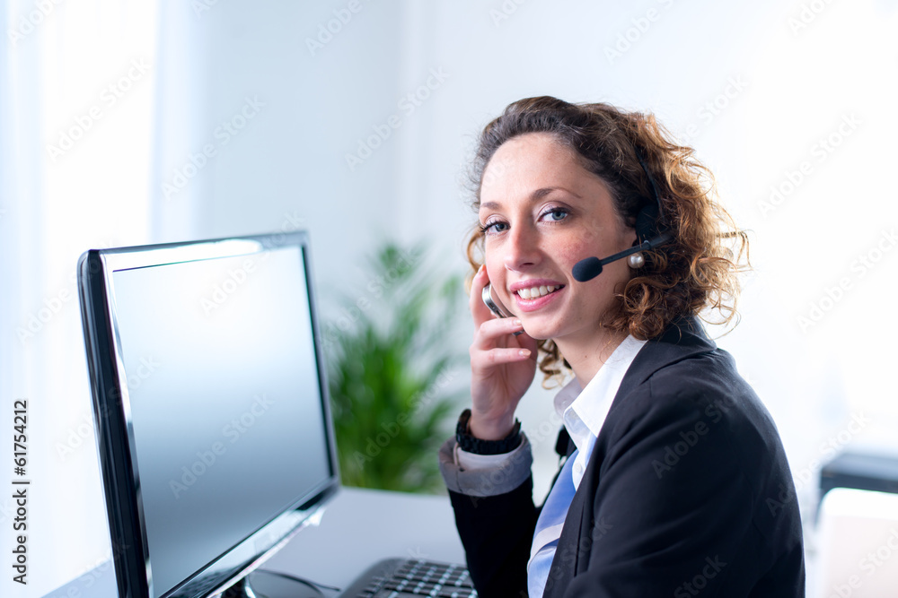 portrait of a beautiful young woman telephone operator portrait of a beautiful young woman telephone operator