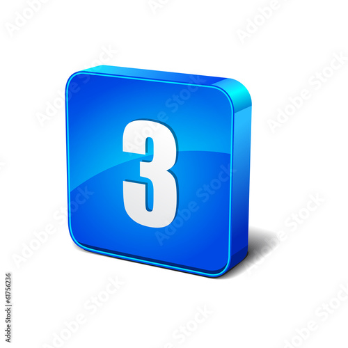 3 Number 3d Round Corner Blue Vector Icon Button
