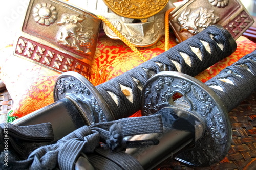 Samurai swords and helmet