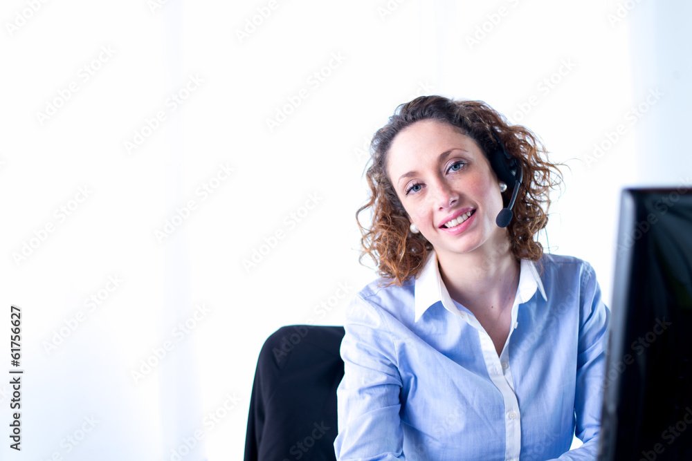 portrait of a beautiful young woman telephone operator portrait of a beautiful young woman telephone operator