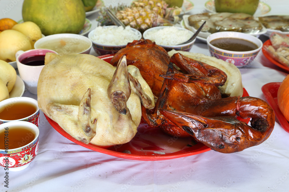 boiled chicken and Stewed duck and various food for Chinese New boiled chicken and Stewed duck and various food for Chinese New