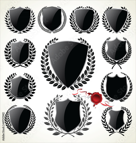 Black shield and laurel wreath collection