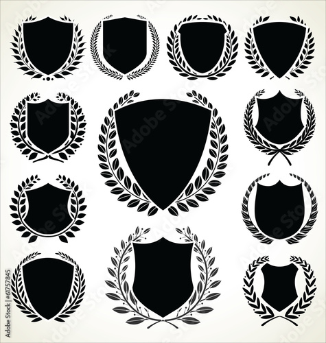 Black shield and laurel wreath collection