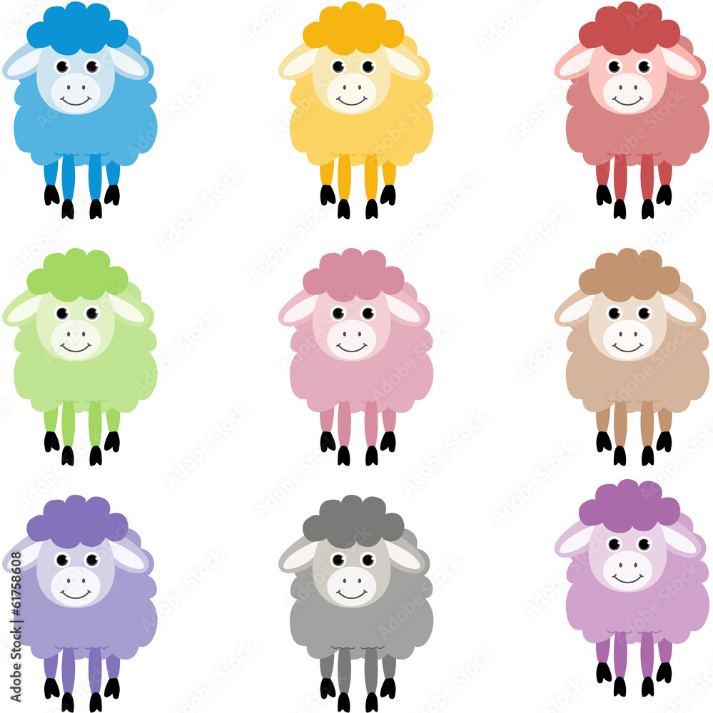 Cute sheep in different colors Cute sheep in different colors