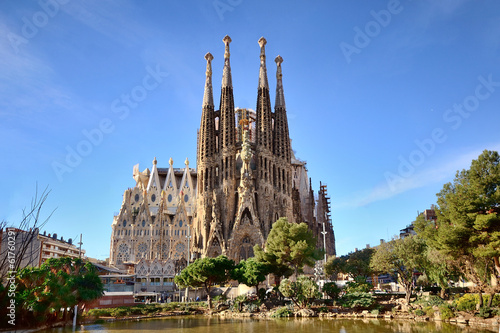 BARCELONA, SPAIN - FEB 2: View of the Sagrada Familia, a large Roman Catholic church in Barcelona, Spain, designed by Catalan architect Antoni Gaudí, on Febrary 2, 2013. Barcelona