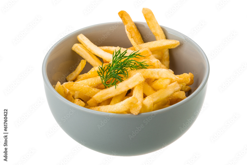 French fries on white background French fries on white background