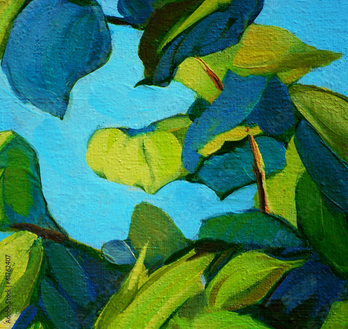 leaves , painting by oil on canvas, illustration, background