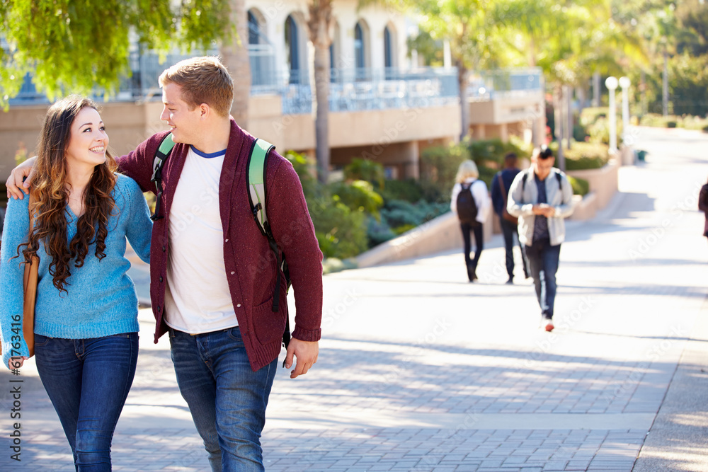 Fototapeta premium Student Couple Walking Outdoors On University Campus