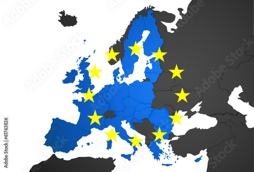3D Europakarte mit EU Ländern und EU Sternenflagge