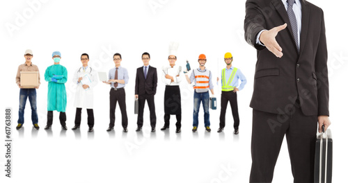 Photos businessman cooperate with different industries people